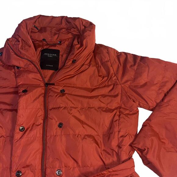 Weekend MaxMara Urban $650 Red Puffer Jacket with Belt Size Woman’s 12 Luxury - Picture 2 of 9